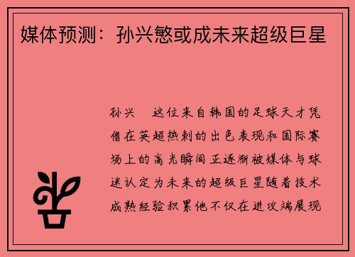 媒体预测：孙兴慜或成未来超级巨星